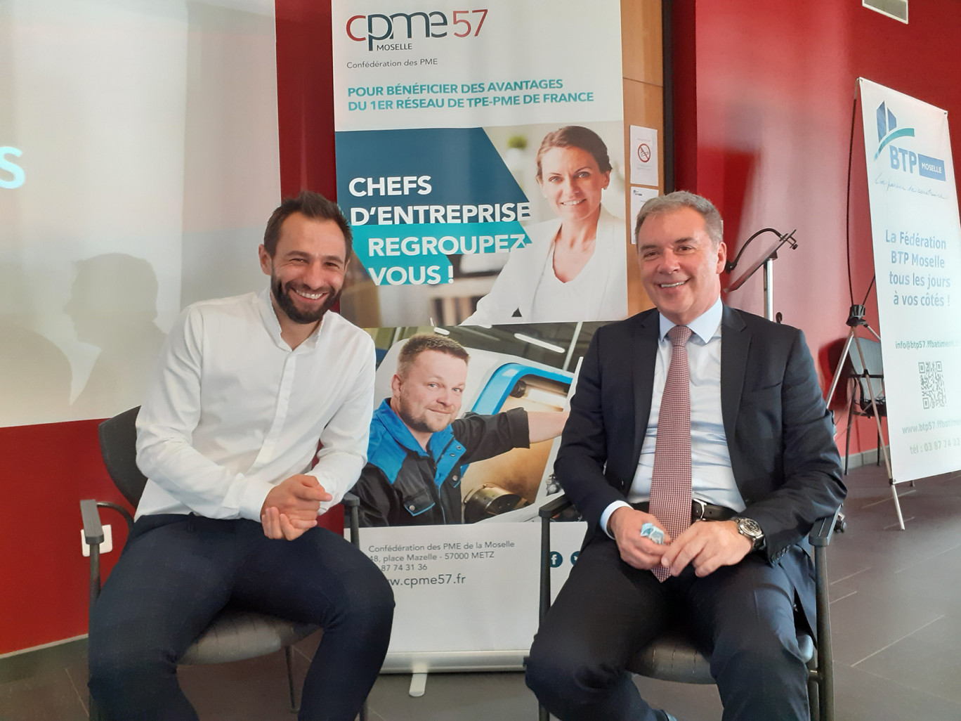 Matthieu Hornet, président du club des jeunes entrepreneurs, et Fabrice Genter, président des CPME et CCI Moselle.